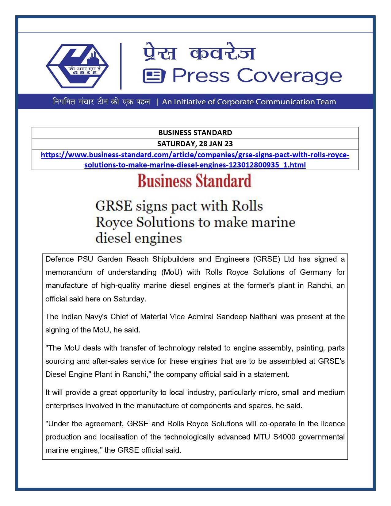 Business Standard 28 Jan 23